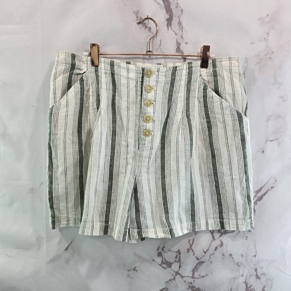 Anthropologie Shorts Womens 10 Linen White Green High Rise Button Fly Beachgoer